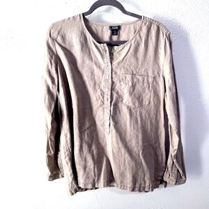 Roots ramie women’s Tan Relaxed Blouse with Long Sleeves large